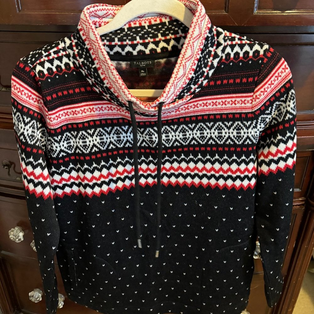 Talbots Nordic Print Cowl Neck Drawstring Knit Top - Size MP